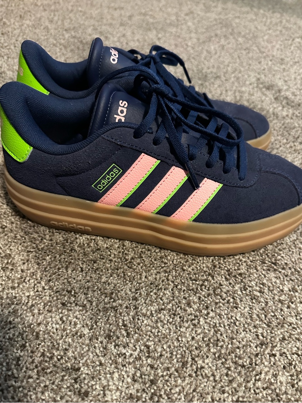 Adidas VL Court Bold Platform Sneakers Women’s 6.5 Navy Pink Green Gum Sole